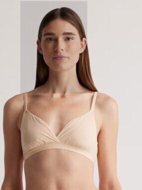 QUINCE Second Skin Crossover Bralette (2-pack) SIZE LARGE BEIGE